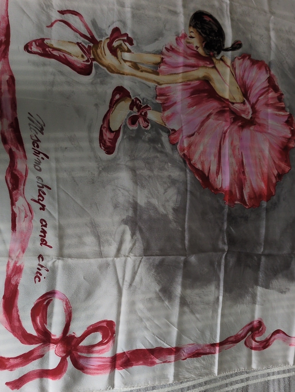Moschino Pink and Cream Ballerina Print Silk Scarf